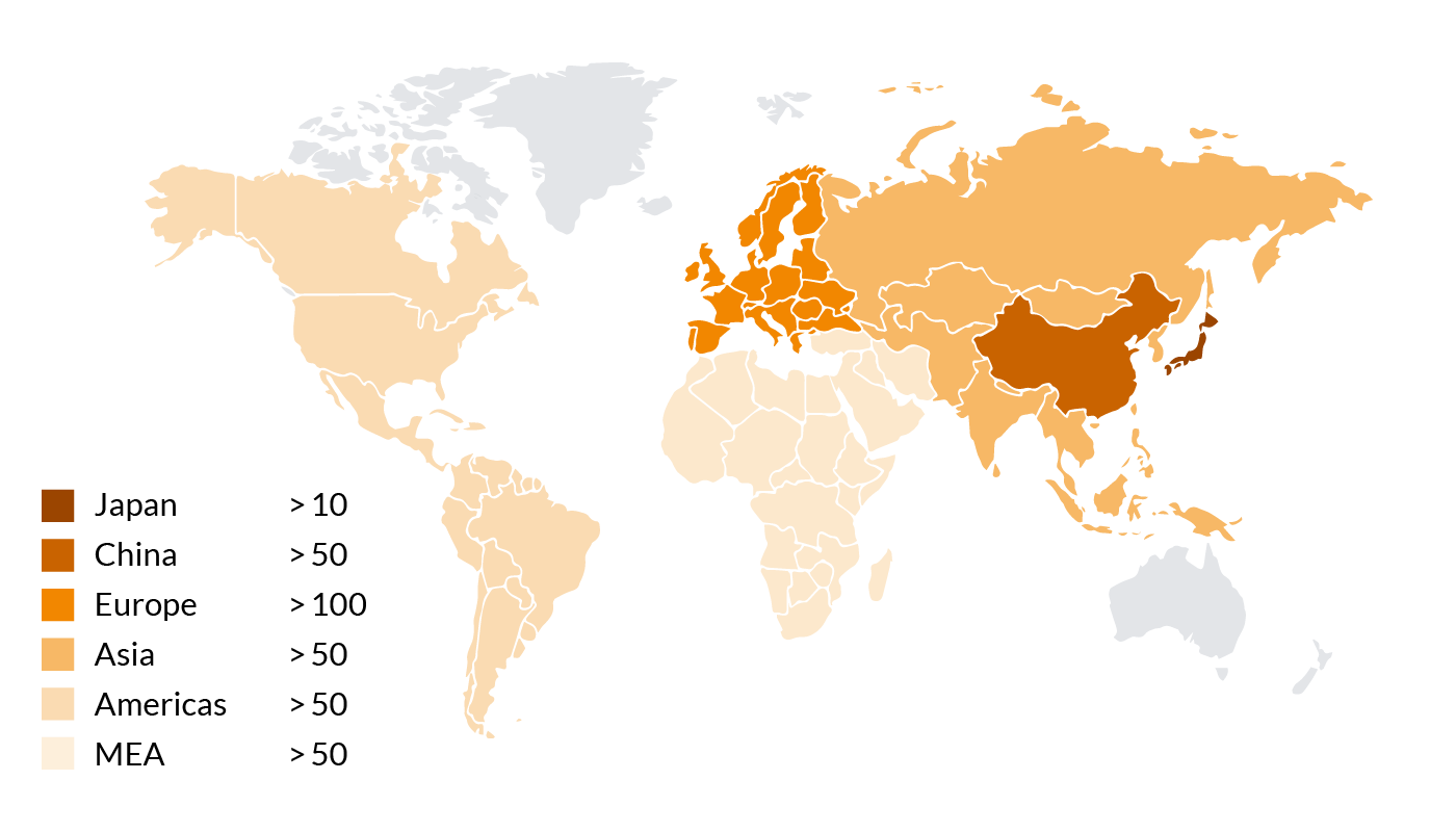 buss_web2024_applications_cable_weltkarte Weltkarte mit Übersicht über Ko-Kneter, die in der HFFR Kabelcompoundierung im Einsatz sind