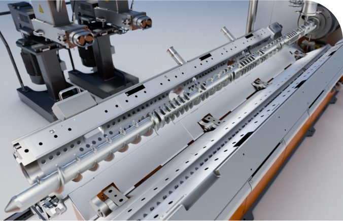 compeo-compounding-system_process-section Einzigartige Schneckengeometrien im Verfahrensraum erweitern das Prozessfenster für die Kunststoff-Compoundierung.